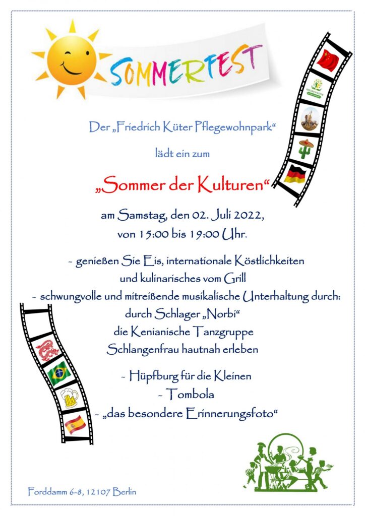 Einladung zu unserem Sommerfest &ndash; Friedrich Küter Pflegewohnpark in Berlin